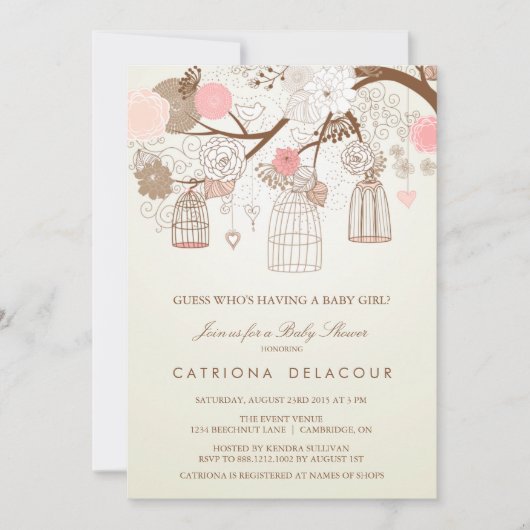  BIRDCAGES FLORAL BABY SHOWER INVITATION KAART (Voorkant)