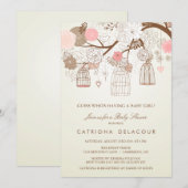  BIRDCAGES FLORAL BABY SHOWER INVITATION KAART (Voorkant / Achterkant)