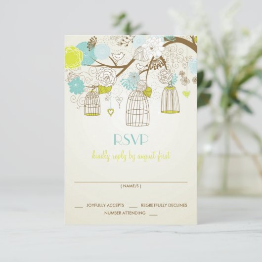  BIRDCAGES FLORAL SPRSVP-KAART RSVP KAARTJE (Staand voorkant)
