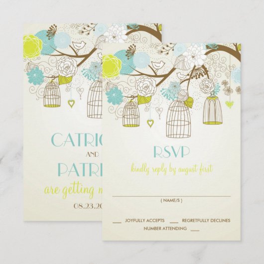  BIRDCAGES FLORAL SPRSVP-KAART RSVP KAARTJE (Voorkant / Achterkant)