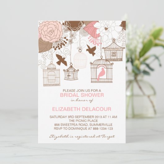  Birdcages Flowers Bridal Shower Invitation Kaart (Staand voorkant)