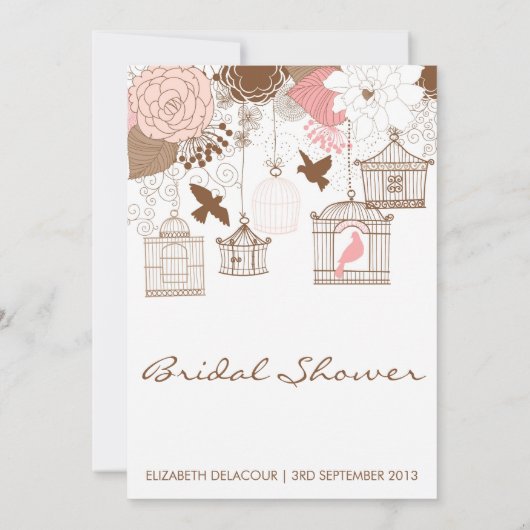 Birdcages Flowers Bridal Shower Invitation Kaart (Achterkant)