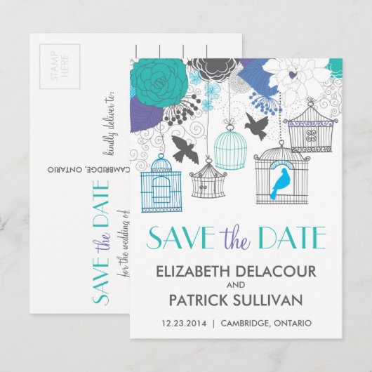 Birdcages & Flowers Sla het Briefkaart Datum op (Voorkant / Achterkant)