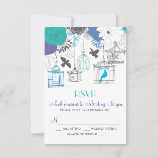  Birdcages Spring Floral RSVP-kaart RSVP Kaartje (Voorkant)
