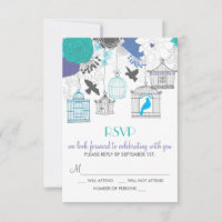  Birdcages Spring Floral RSVP-kaart