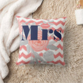 Birde Mrs Lips Navy Coral Gray Zig Zag Floral Kussen (Deken)