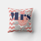 Birde Mrs Lips Navy Coral Gray Zig Zag Floral Kussen (Achterkant)