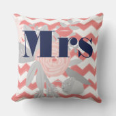 Birde Mrs Lips Navy Coral Gray Zig Zag Floral Kussen (Voorkant)