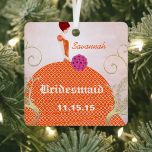 Birdesmaid Gifts Oranje en Roze Metalen Ornament