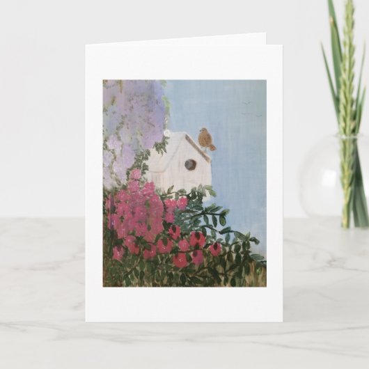 Birdhouse and Flowers Painting Blank Inside Kaart (Voorkant)