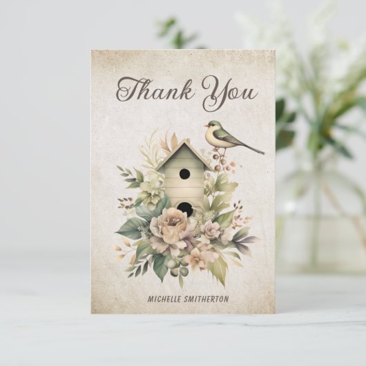 Birdhouse Bloemen Rustiek  Verjaardag Dank u Bedankkaart (Staand voorkant)