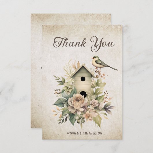 Birdhouse Bloemen Rustiek  Verjaardag Dank u Bedankkaart (Voorkant / Achterkant)