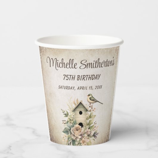 Birdhouse Botanische Natuur 75ste verjaardag Papieren Bekers (Achterkant)