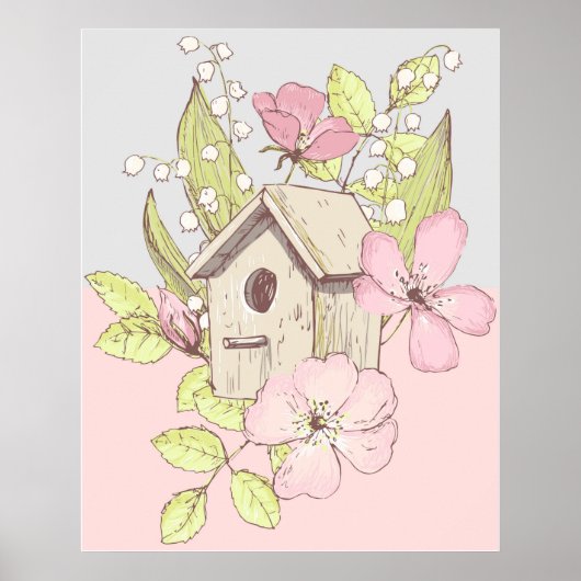 Birdhouse Floral Colorblock Poster (Voorkant)