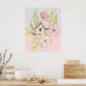 Birdhouse Floral Colorblock Poster (Keuken)