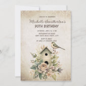 Birdhouse Flowers Rustieke Vintage 90e Verjaardag Kaart (Voorkant)