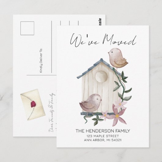 Birdhouse New Home Moving Announding Briefkaart (Voorkant / Achterkant)