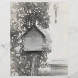 Birdhouse Rustic Black and White Sketch