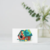 Birdhouse Visitekaartjes - Red White Gold Aqua (Staand voorkant)