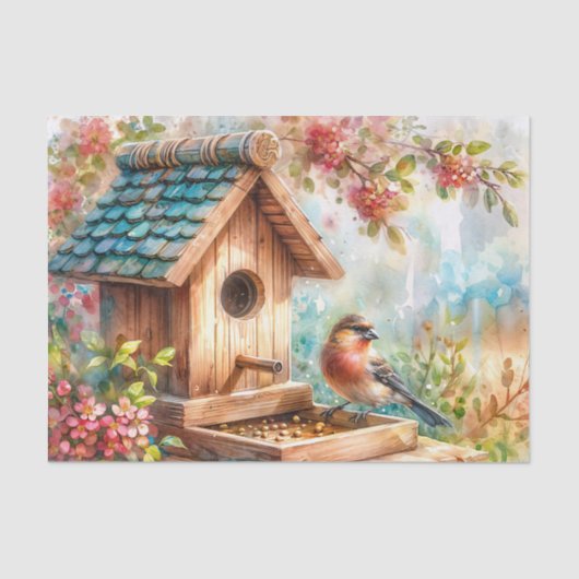 Birdhouse Vogelvoeder Bloemen Waterverf Tissuepapier (Voorkant)