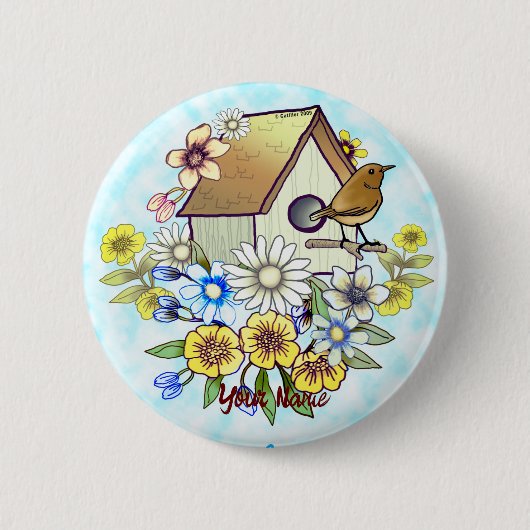Birdhouse Wren-pinknop Ronde Button 5,7 Cm (Voorkant)