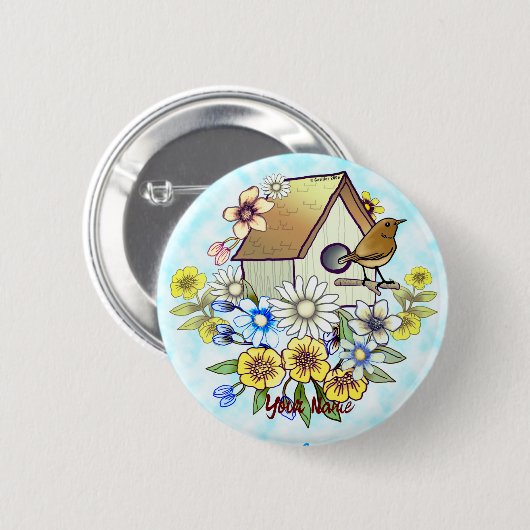 Birdhouse Wren-pinknop Ronde Button 5,7 Cm (Voorkant /achterkant)