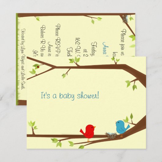 Birdie Baby shower Invitation Kaart (Voorkant / Achterkant)
