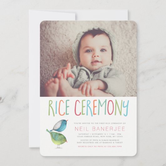 Birdie First Rice Ceremony Annaprashan Kaart (Voorkant)