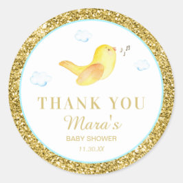 *~* Birdie Glitter Sky Baby shower Dank u Ronde Sticker