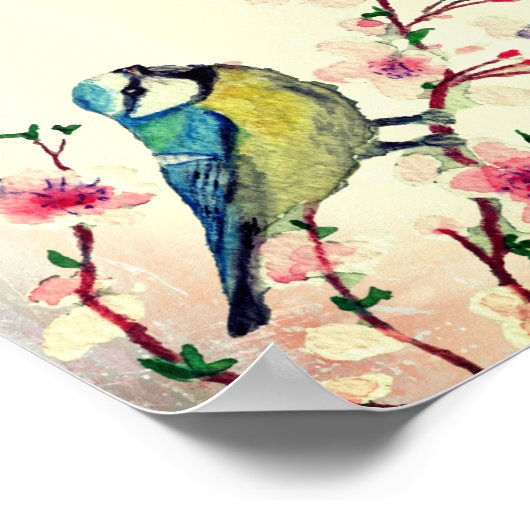 Birdie in Cherry Blossom Tree Poster (Hoek)