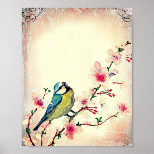 Birdie in Cherry Blossom Tree Poster