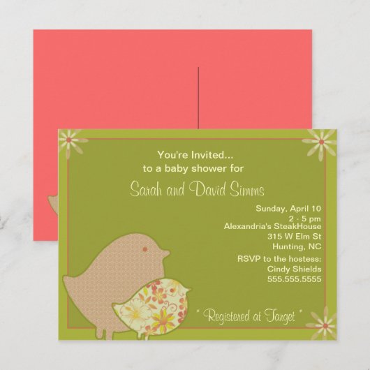 Birdie Invites Uitnodiging Briefkaart (Voorkant / Achterkant)