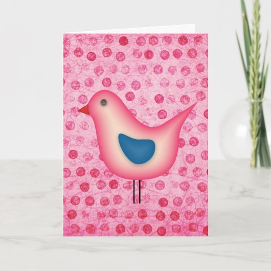 Birdie op Pink Polka Dots Kaart (Voorkant)