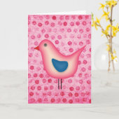 Birdie op Pink Polka Dots Kaart (Gele Bloem)