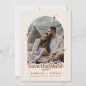 BIRDIE retro boho save the date terracotta Kaart (Voorkant)