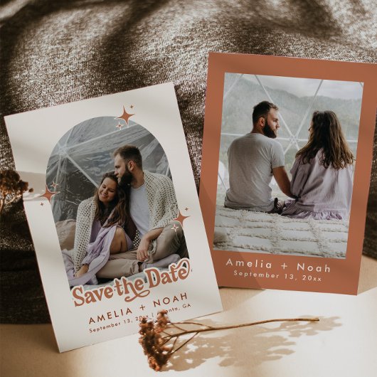 BIRDIE retro boho save the date terracotta Kaart
