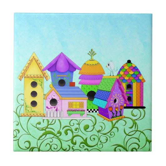 Birdie Village Tiles en Trivets Tegeltje (Voorkant)