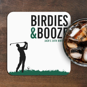 Birdies & Booze Volwassen Golf Verjaardagsfeestje Kartonnen Onderzetters