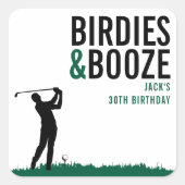 Birdies & Booze Volwassen Golf Verjaardagsfeestje Vierkante Sticker (Voorkant)