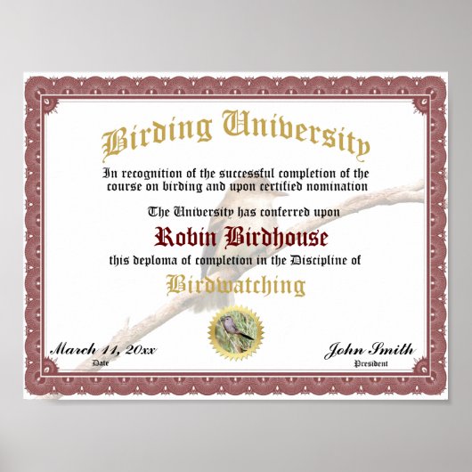 Birding Completion Diploma Poster (Voorkant)