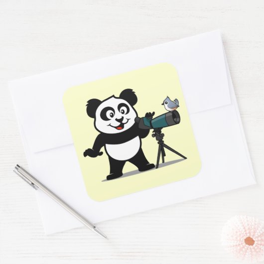 Birding Panda Vierkante Sticker (Envelop)