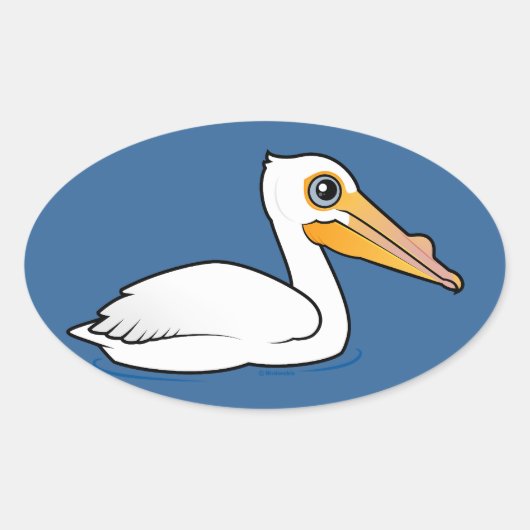 BIrdorable American White Pelican Ovale Sticker (Voorkant)