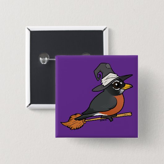 Birdorable Amerikaanse Roodborst Heks Halloween Vierkante Button 5,1 Cm (Voorkant /achterkant)