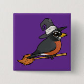 Birdorable Amerikaanse Roodborst Heks Halloween Vierkante Button 5,1 Cm (Voorkant)