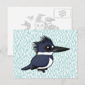 Birdorable Belted Kingfisher (mannelijk) Briefkaart (Voorkant / Achterkant)