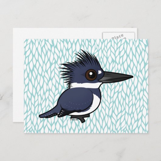 Birdorable Belted Kingfisher (mannelijk) Briefkaart (Voorkant / Achterkant)