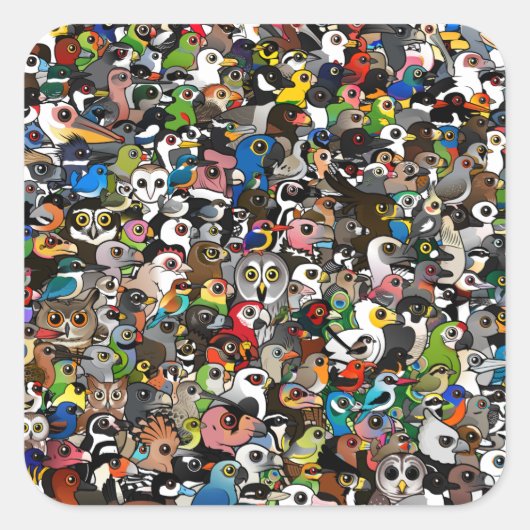 Birdorable Crowd Vierkante Sticker (Voorkant)