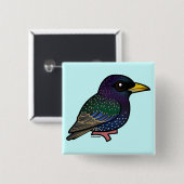 Birdorable European Starling Vierkante Button 5,1 Cm (Voorkant /achterkant)