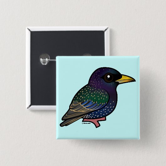 Birdorable European Starling Vierkante Button 5,1 Cm (Voorkant /achterkant)