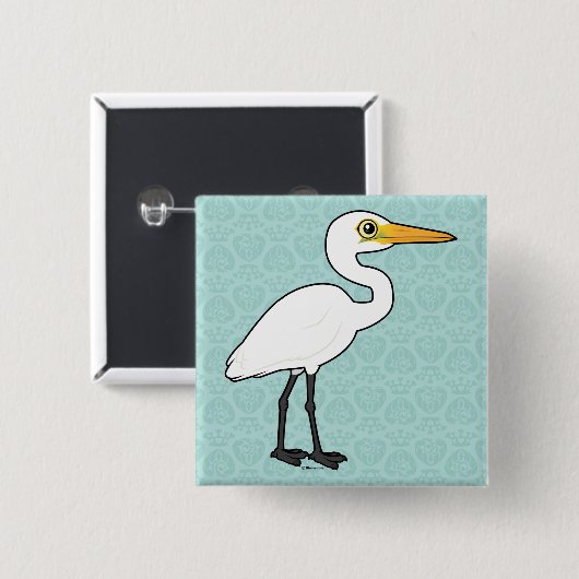 Birdorable Great Egret Vierkante Button 5,1 Cm (Voorkant /achterkant)